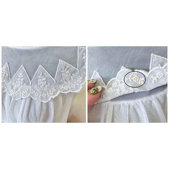 Vintage 60s slip on negligee, white, scoop scalloped neckline, sleeveless - Picture 9 of 9